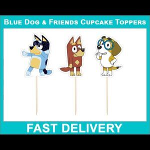 Blue Dog & Friends Cupcake Toppers - 12 Cupcake Picks
